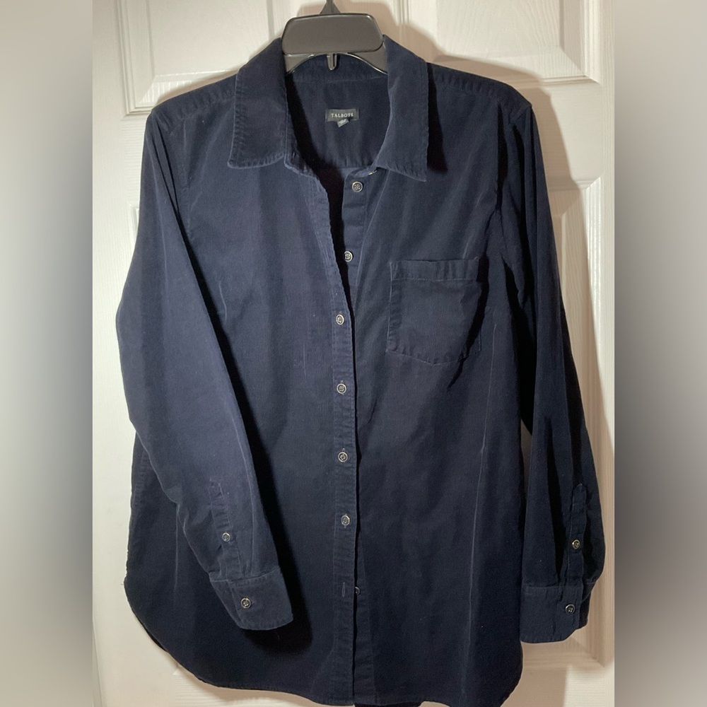 TALBOTS NAVY CORDUROY MODERN CLASSIC SHIRT SIZE LARGE